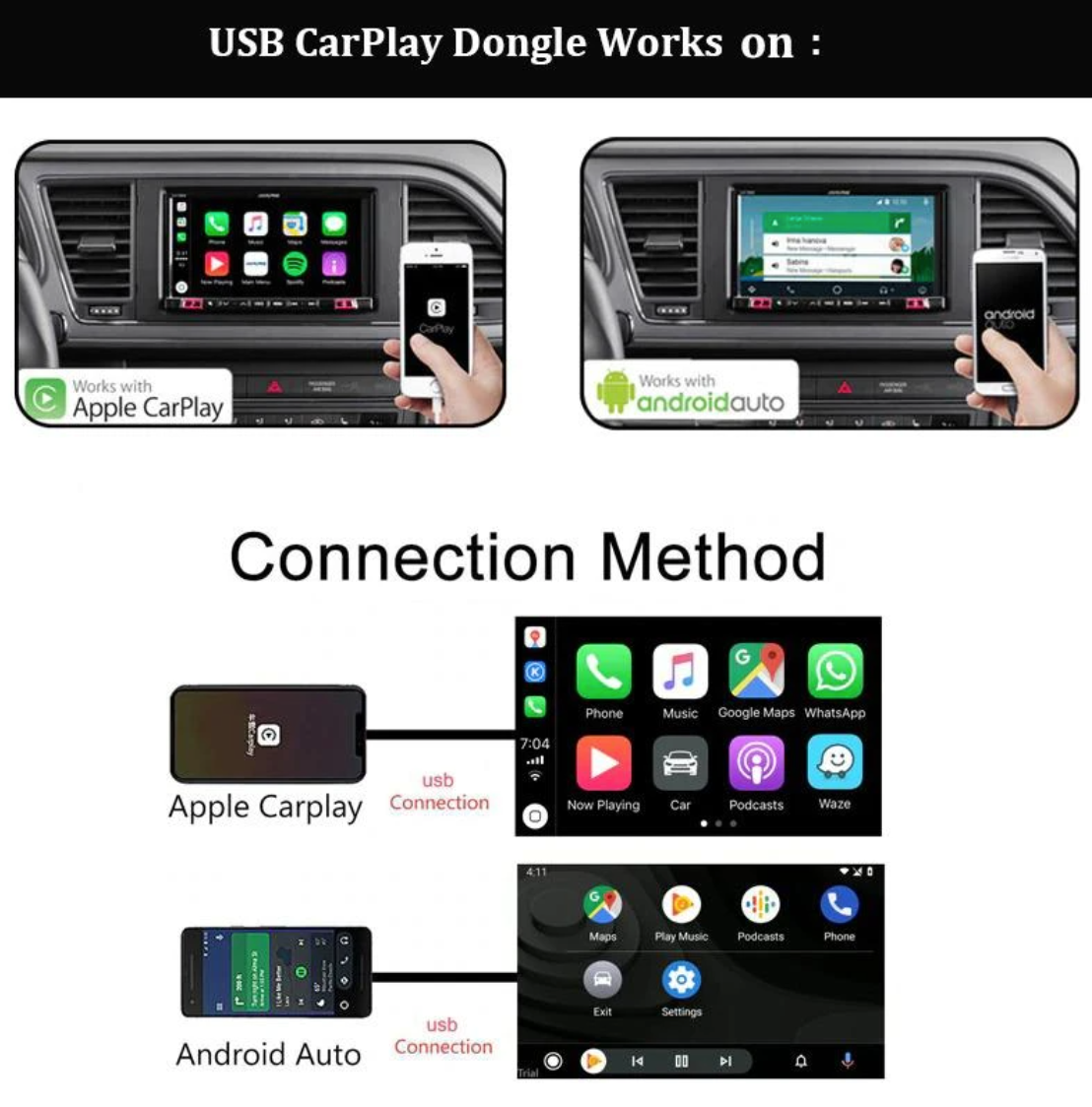 Carplay Iphone＆Android Auto Adapter - Suitable for All Car Brands